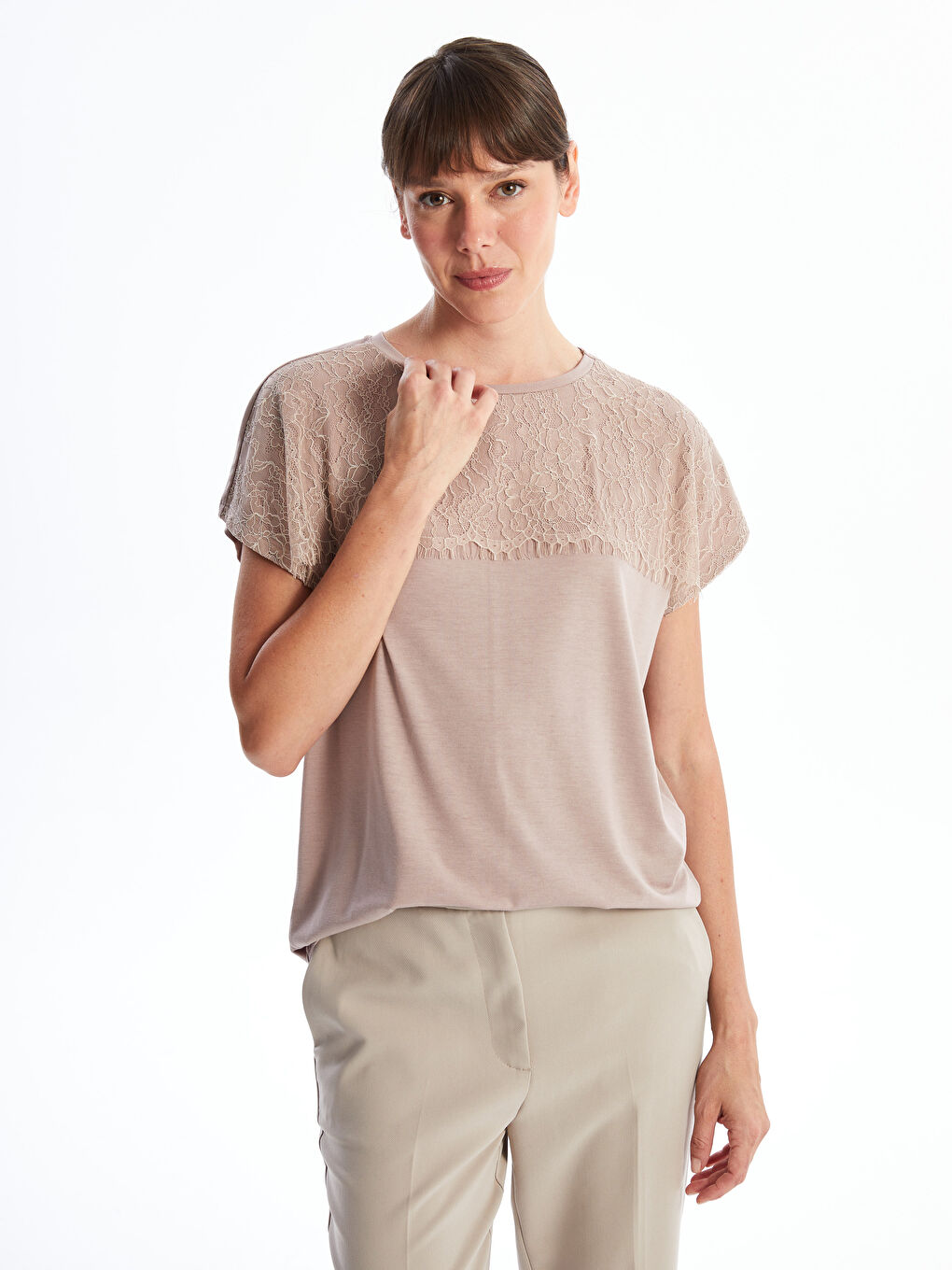 Crew Neck Embroidered Short Sleeve Women's T-Shirt -S4NS86Z8-GFR
