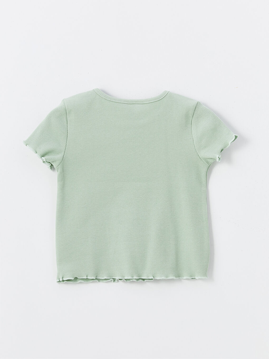 Yeşil Bisiklet Yaka Kısa Kollu Nakışlı Kız Bebek Tişört-1