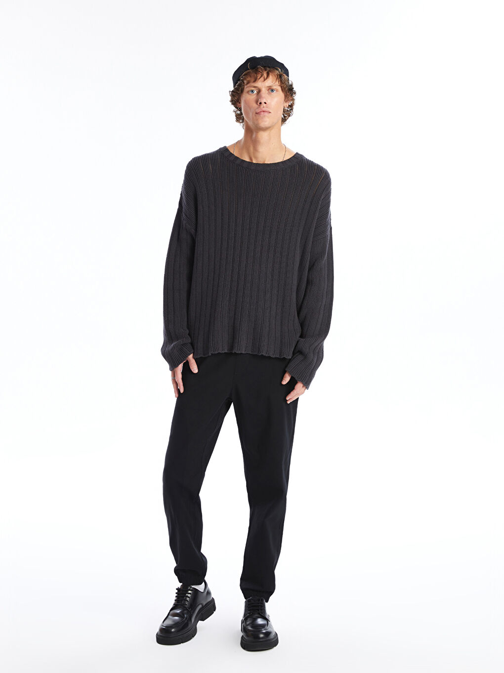 Siyah Standart Kalıp Gabardin Erkek Jogger Pantolon