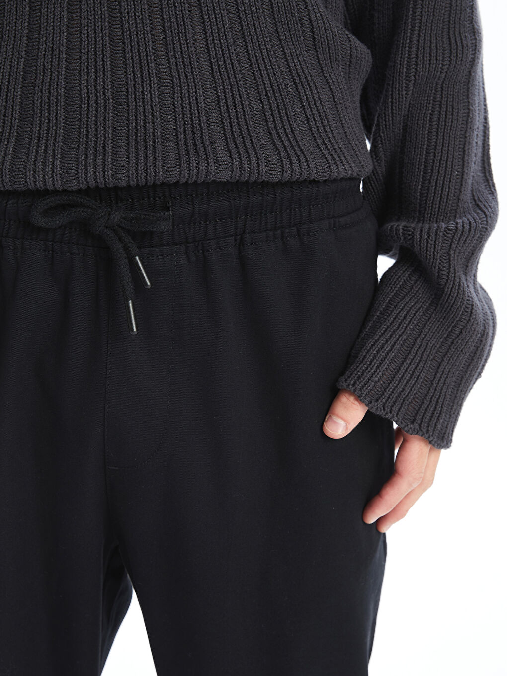 Siyah Standart Kalıp Gabardin Erkek Jogger Pantolon-2