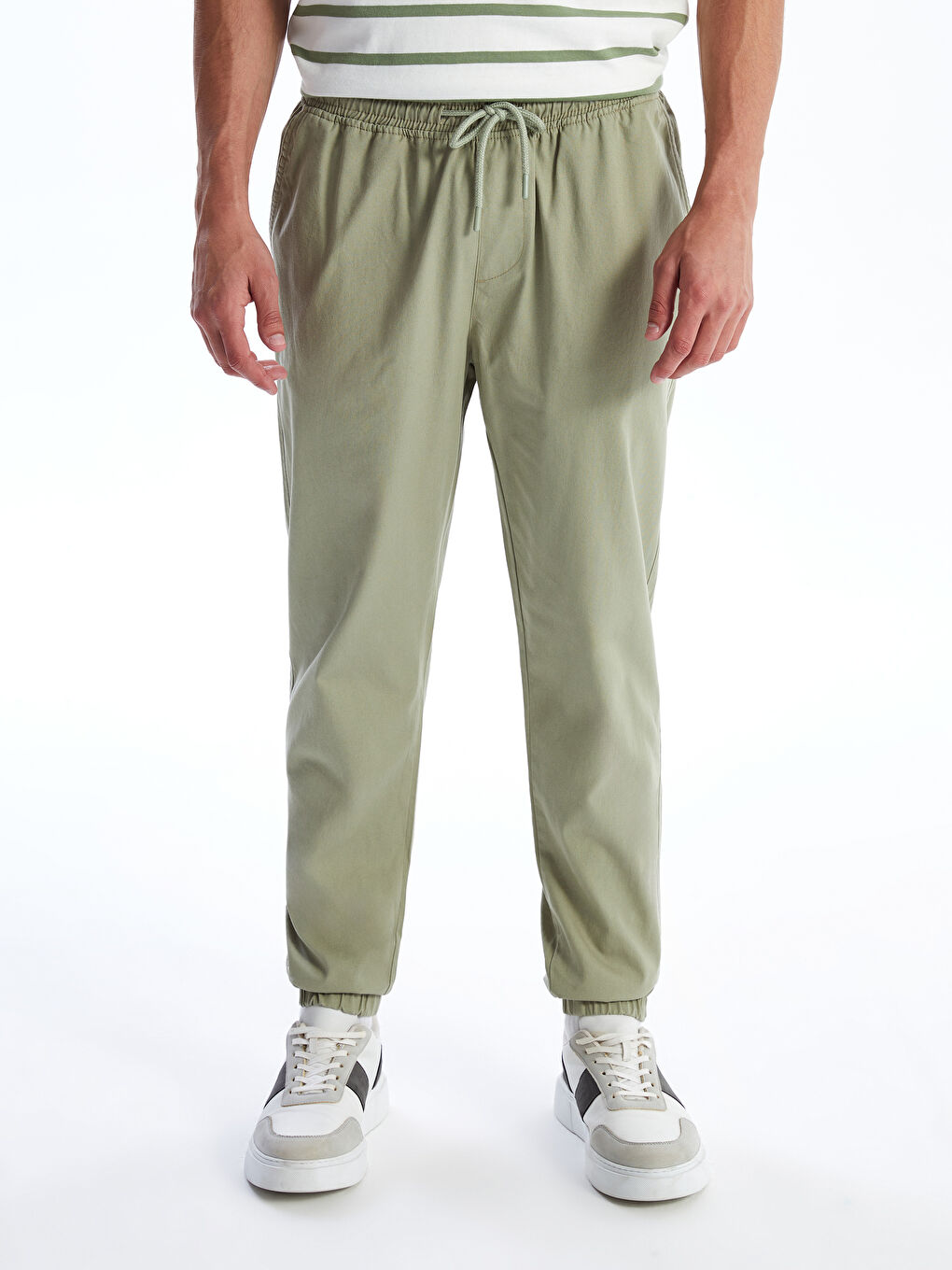 Haki Standart Kalıp Gabardin Erkek Jogger Pantolon-1