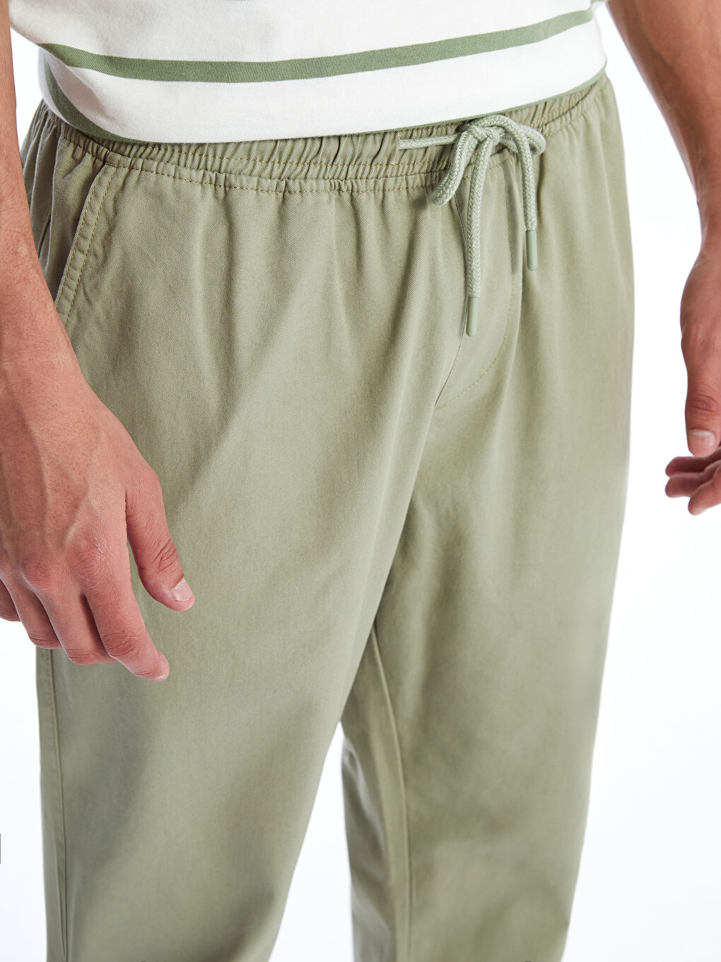 Haki Standart Kalıp Gabardin Erkek Jogger Pantolon-2