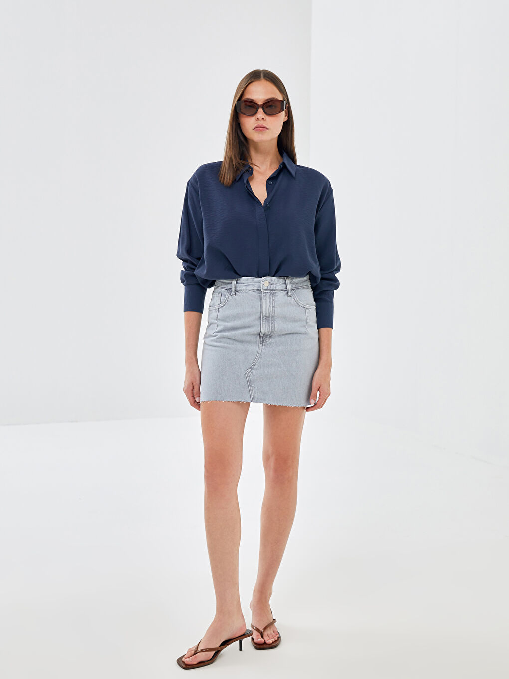 Mavi Dar Fit Kadın Jean Etek-1