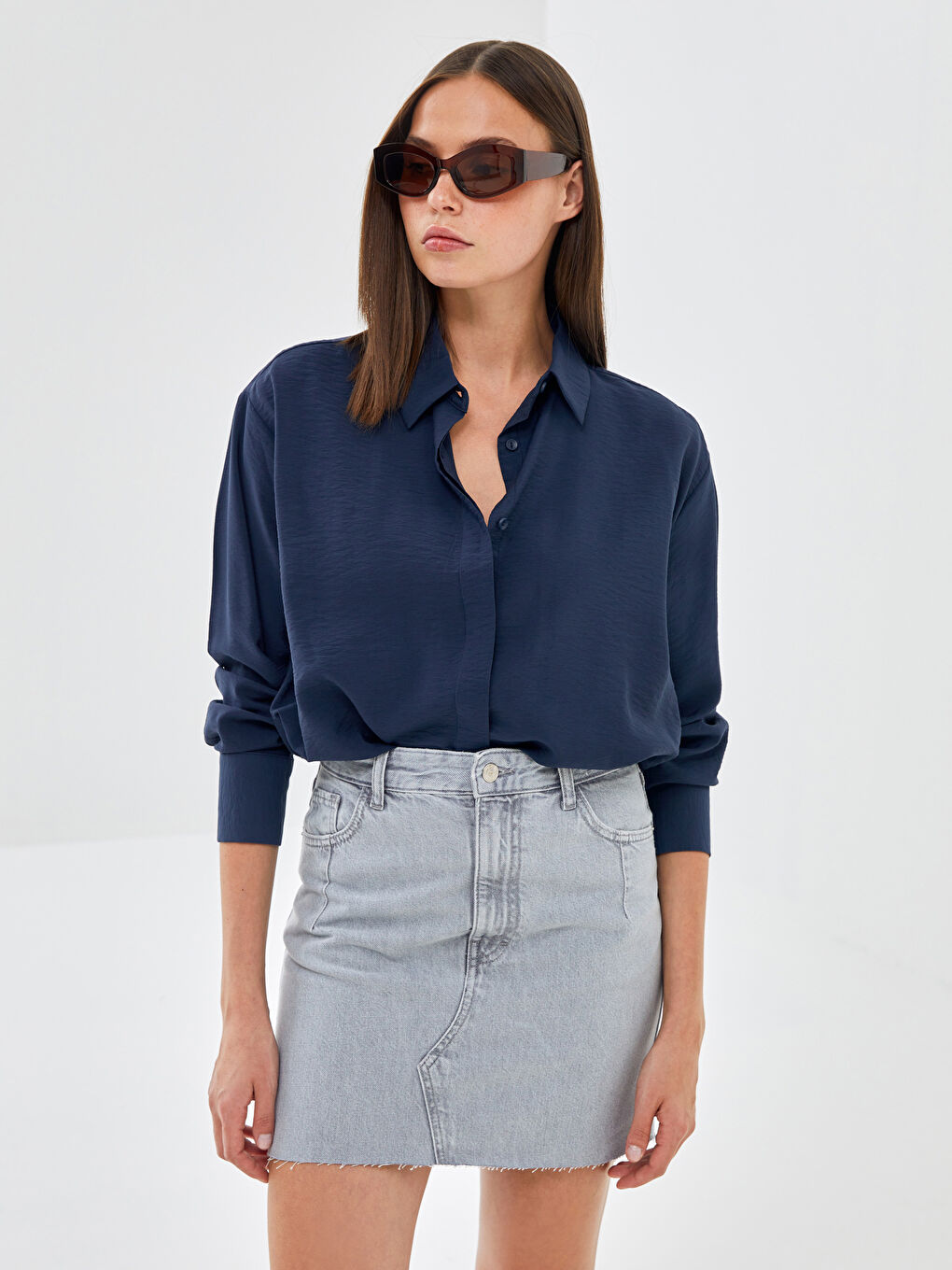 Mavi Dar Fit Kadın Jean Etek-2