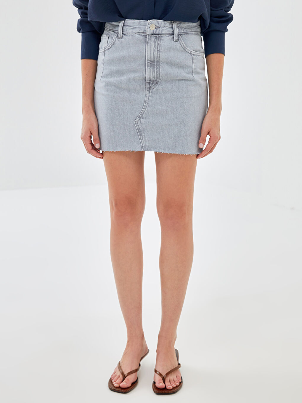 Mavi Dar Fit Kadın Jean Etek-3