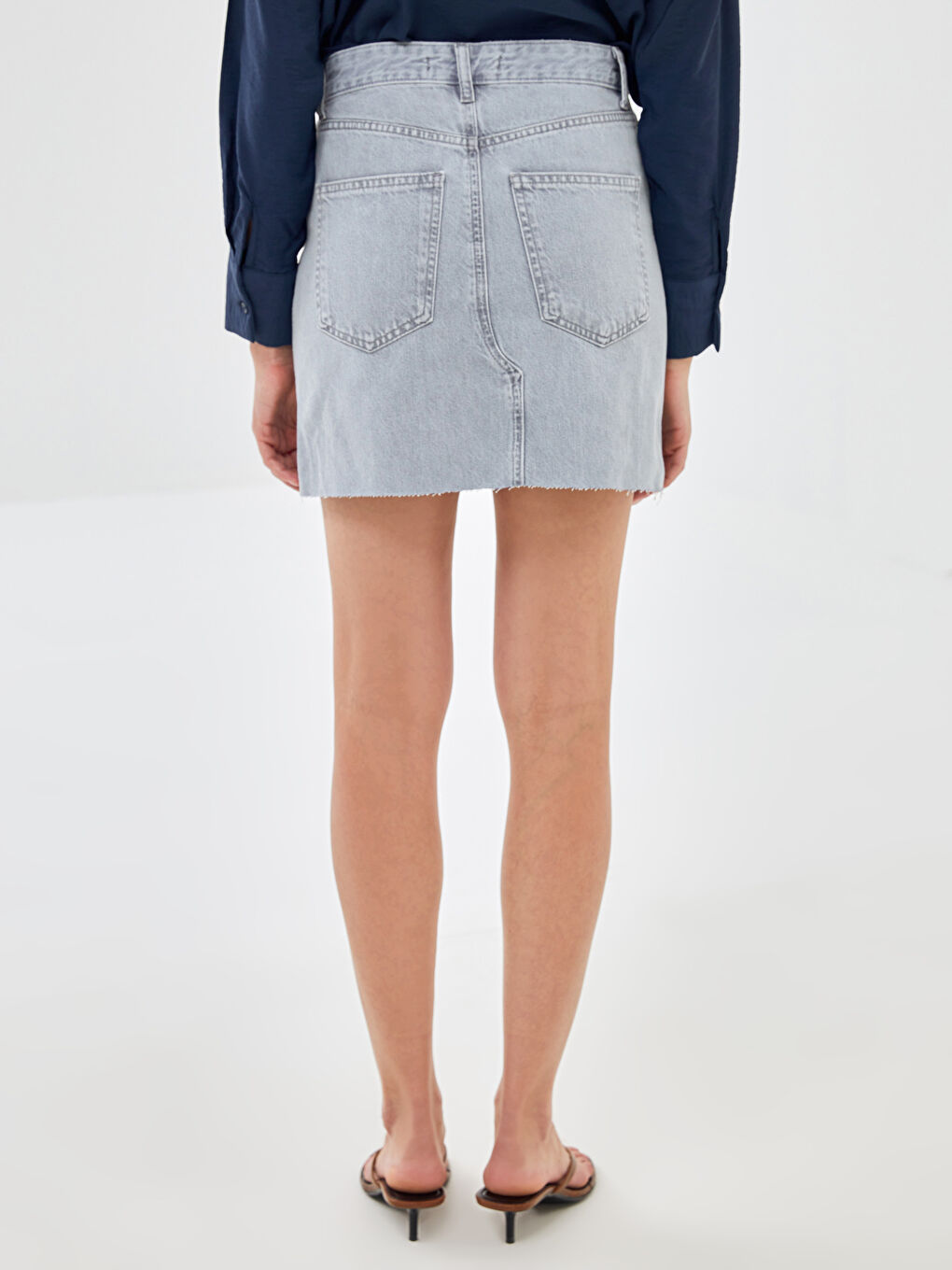 Mavi Dar Fit Kadın Jean Etek-5