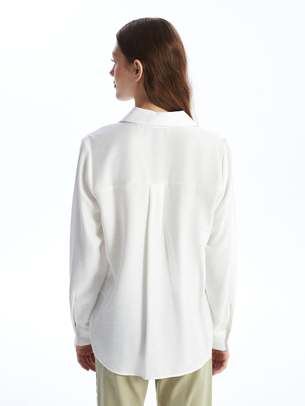 Ekru Düz Uzun Kollu Armürlü Kadın Gömlek-7