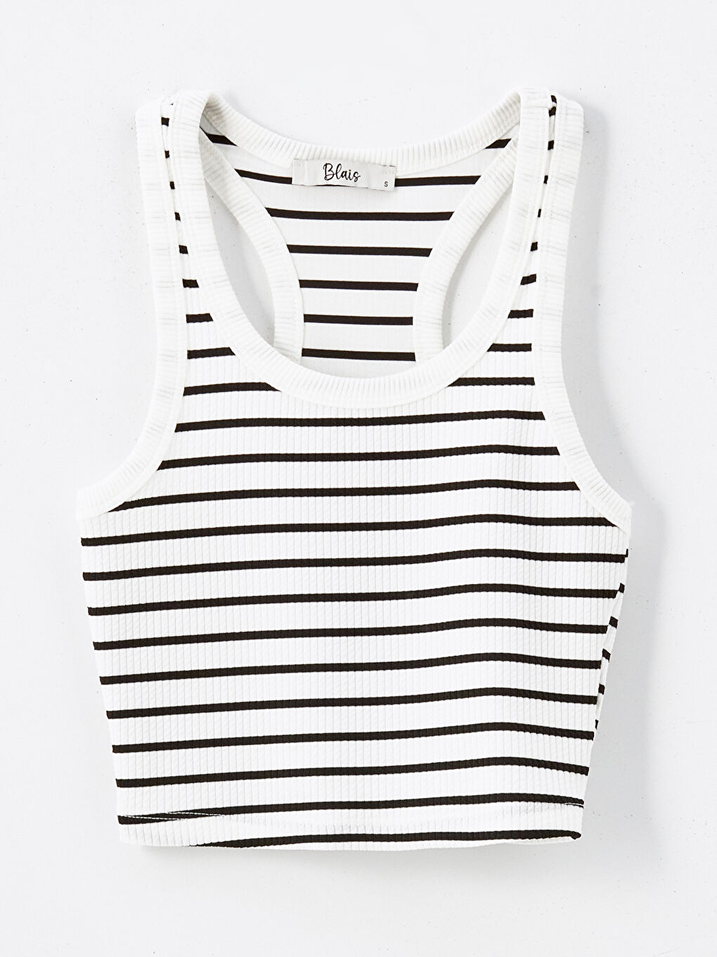 BLAİS Siyah Halter Yaka Çizgili Kadın Crop - 4