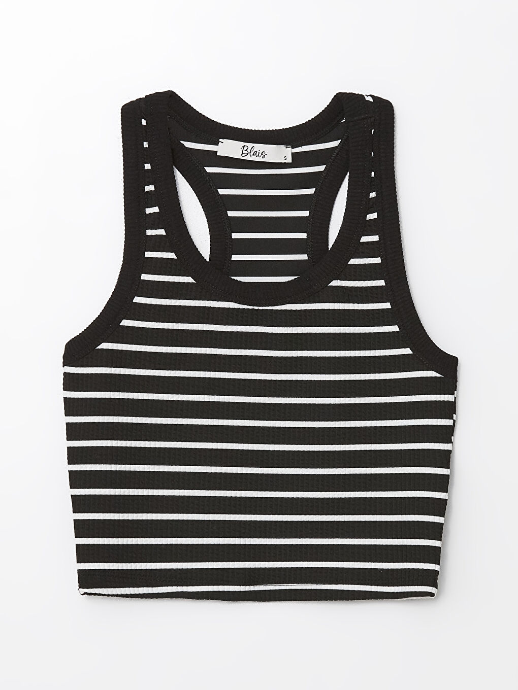 Beyaz Halter Yaka Çizgili Kadın Crop-4