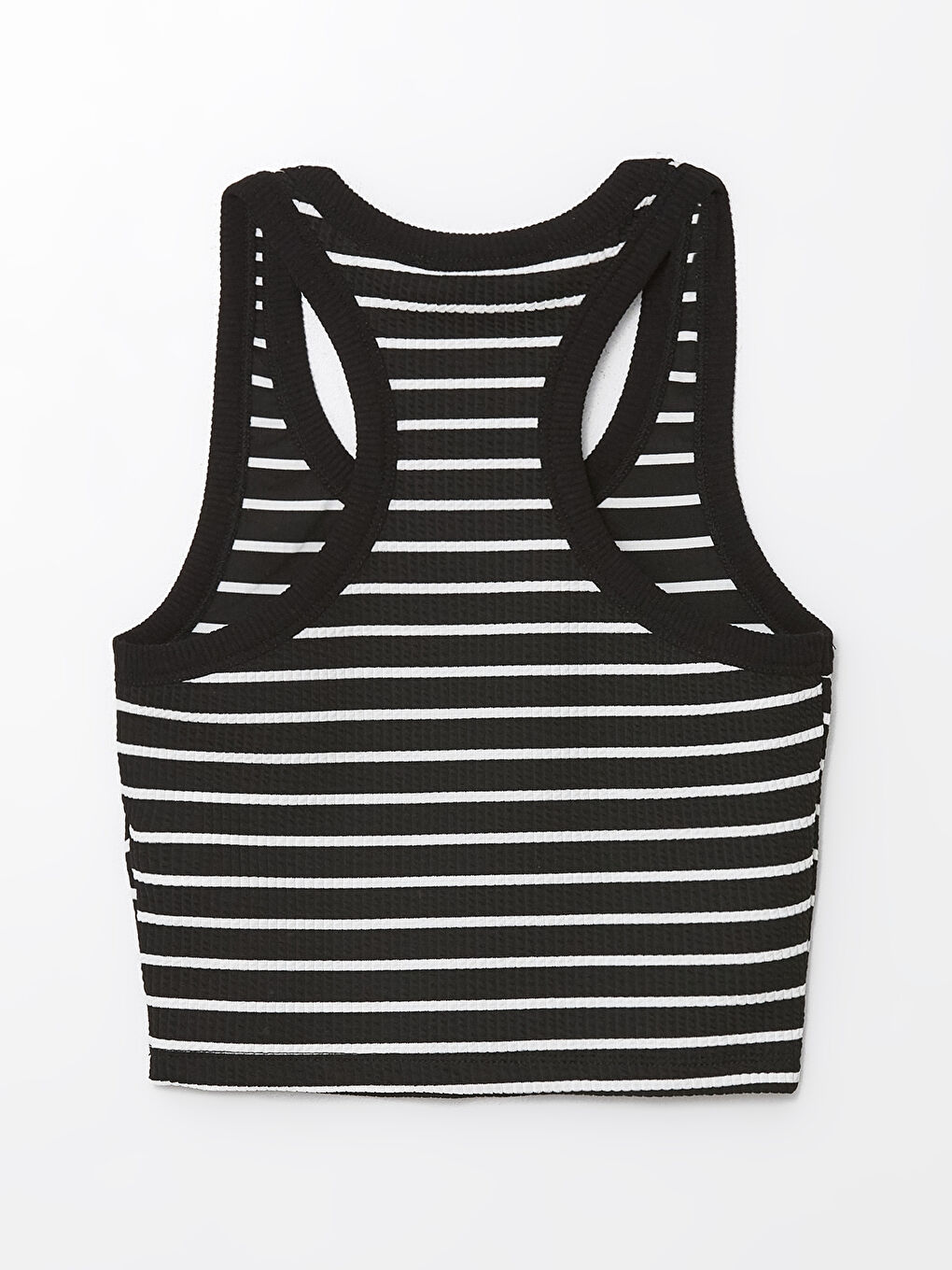 Beyaz Halter Yaka Çizgili Kadın Crop-5