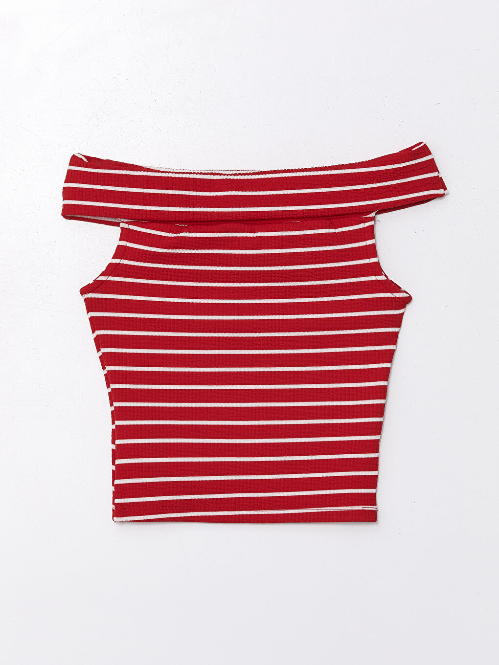 Kırmızı Kayık Yaka Çizgili Kadın Tişört-4