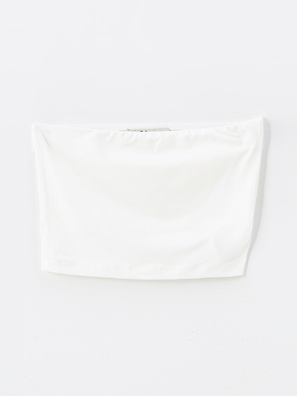 Beyaz Kadın Straplez Yaka Düz Crop-4