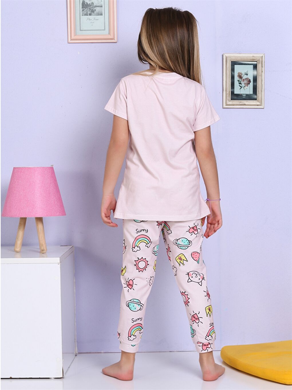 Elmas Kids Pembe Bisiklet Yaka Baskılı Kısa Kollu Kız Çocuk Pijama Takımı - 4