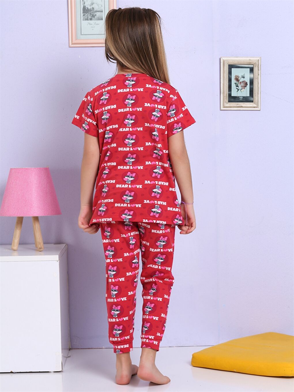 Elmas Kids Kırmızı Bisiklet Yaka Baskılı Kısa Kollu Kız Çocuk Pijama Takımı - 2