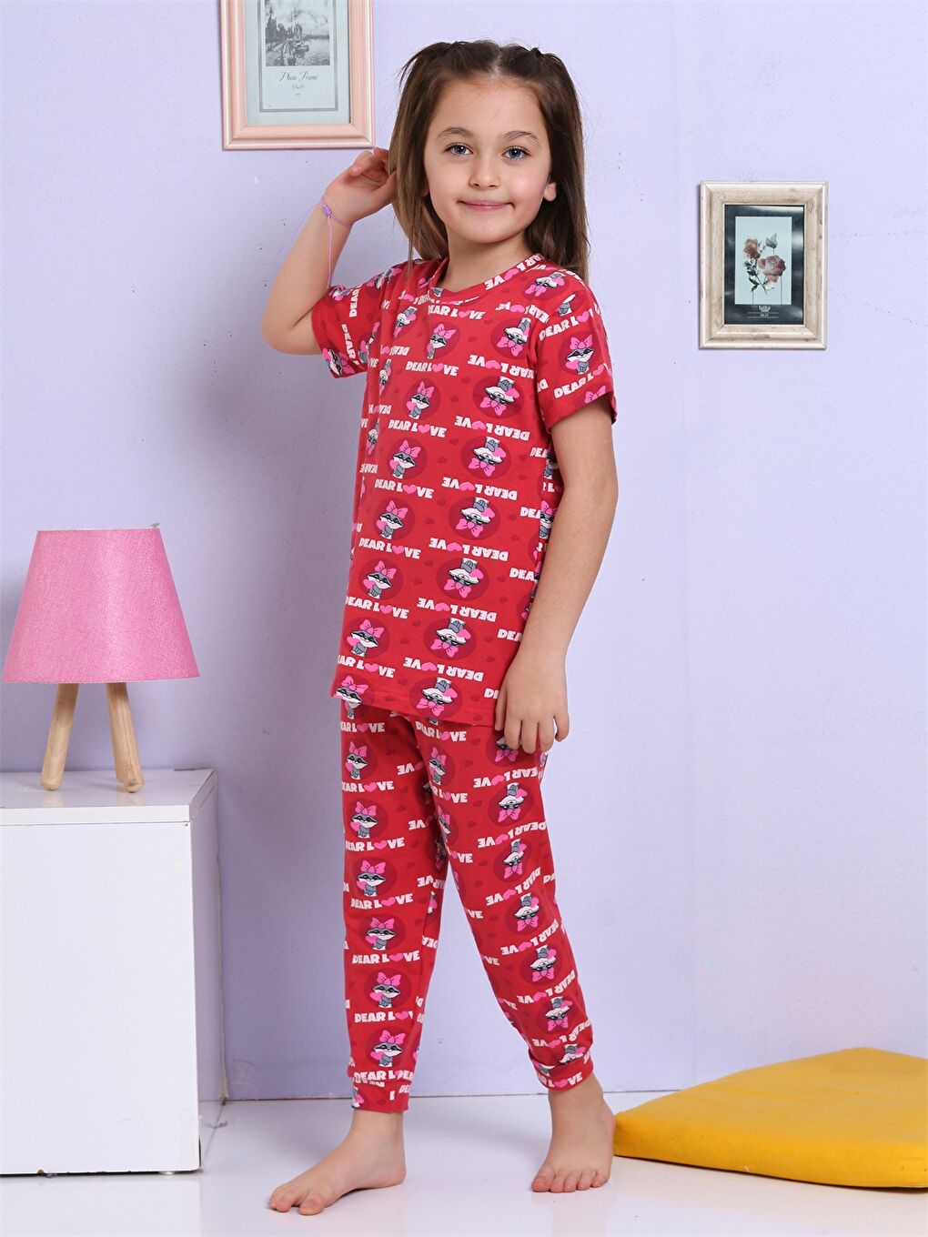 Elmas Kids Kırmızı Bisiklet Yaka Baskılı Kısa Kollu Kız Çocuk Pijama Takımı - 3