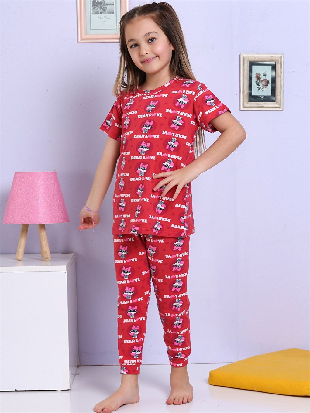 Elmas Kids Kırmızı Bisiklet Yaka Baskılı Kısa Kollu Kız Çocuk Pijama Takımı - 5