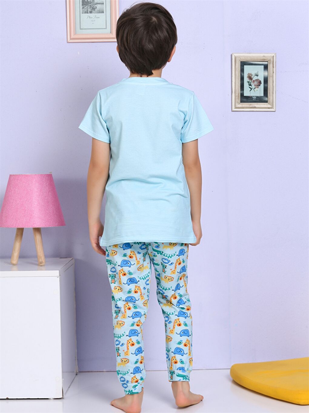 Mavi Bisiklet Yaka Baskılı Kısa Kollu Erkek Çocuk Pijama Takımı-3