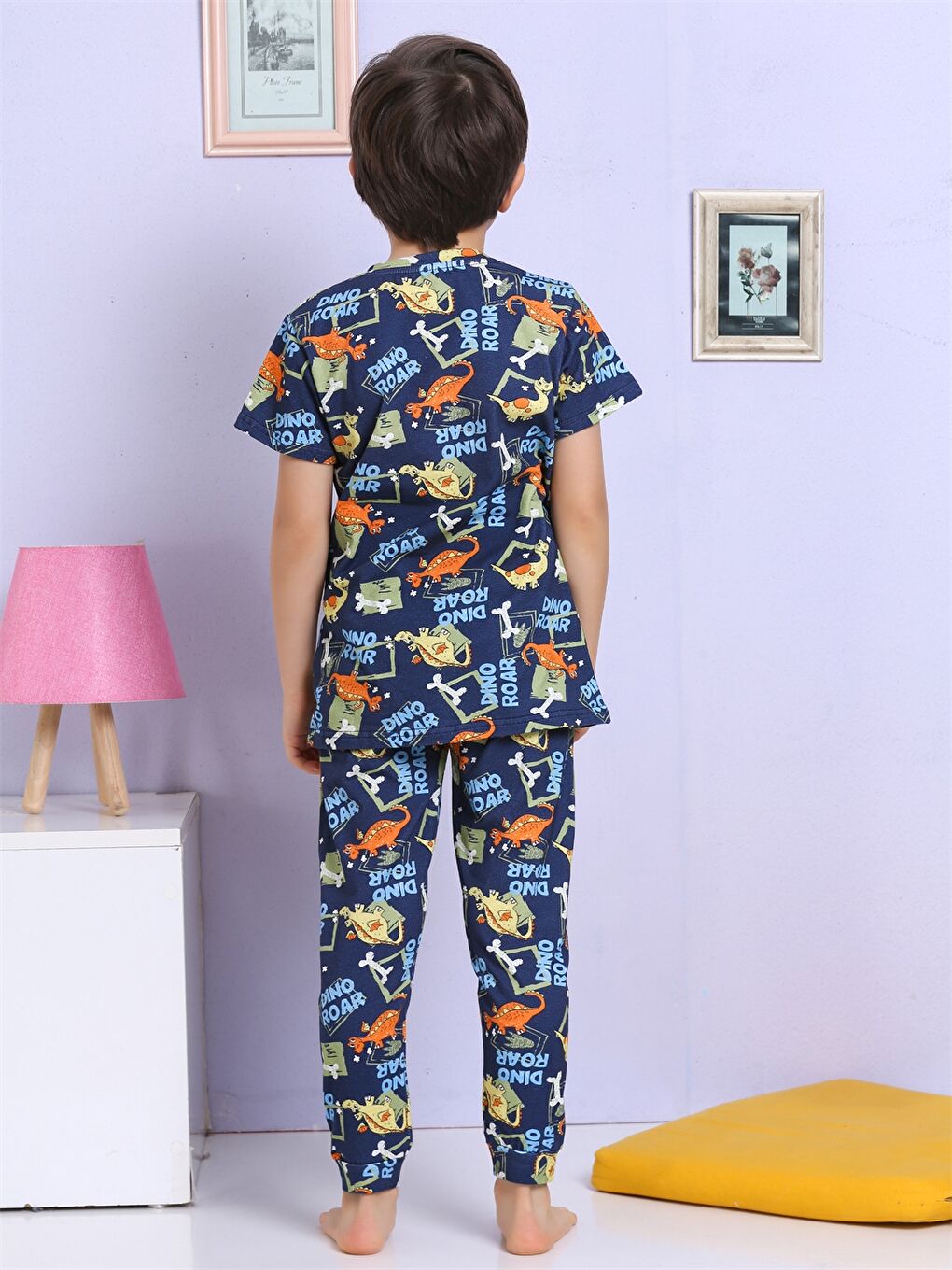 Lacivert Bisiklet Yaka Baskılı Kısa Kollu Erkek Çocuk Pijama Takımı-2