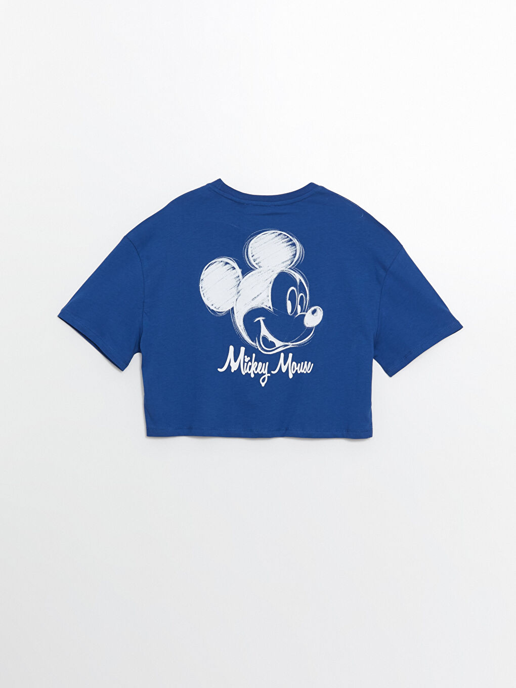 XSIDE Mavi Bisiklet Yaka Mickey Mouse Baskılı Kısa Kollu Oversize Kadın Crop - 5