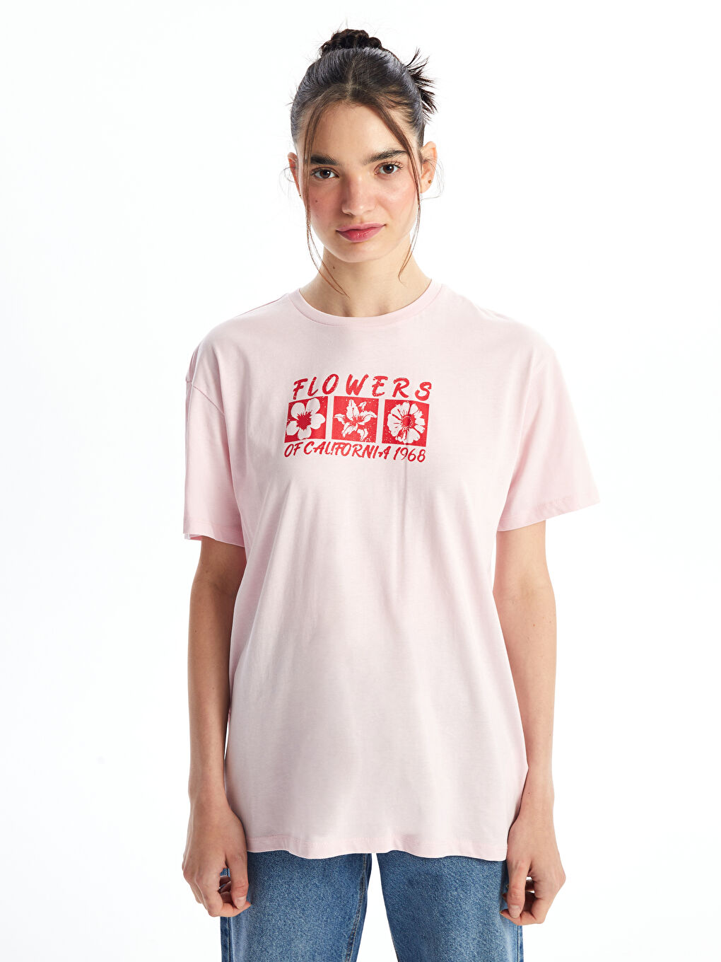 Crew Neck Printed Short Sleeve Women's T-shirt -S4NY75Z8-YBN