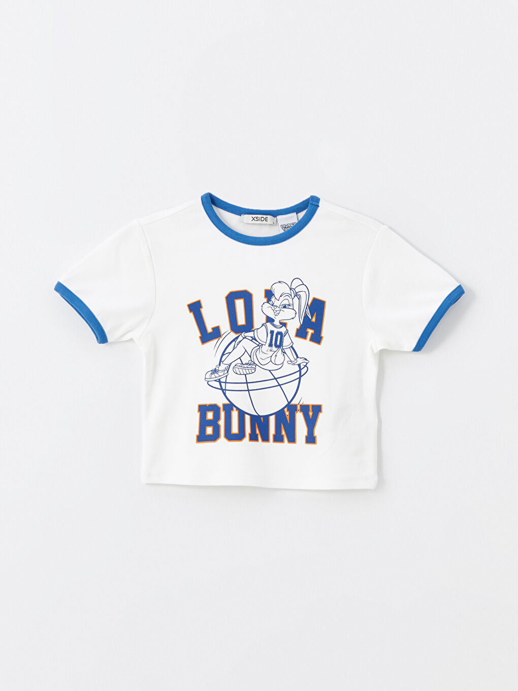 XSIDE Ekru Bisiklet Yaka Lola Bunny Baskılı Kısa Kollu Kadın Crop - 4