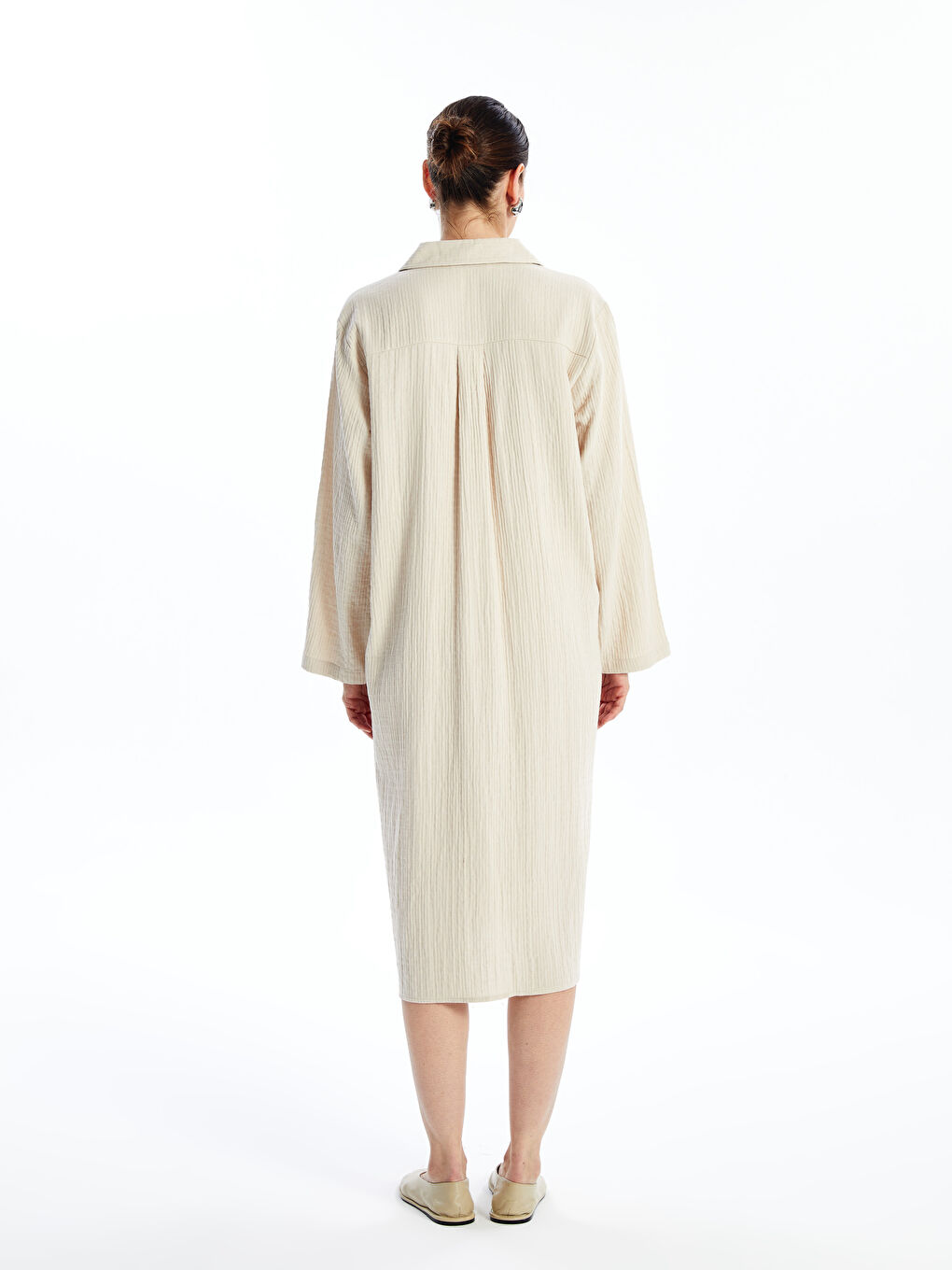 Plain Long Sleeve Women Shirt Dress -S4O018Z8-DXR