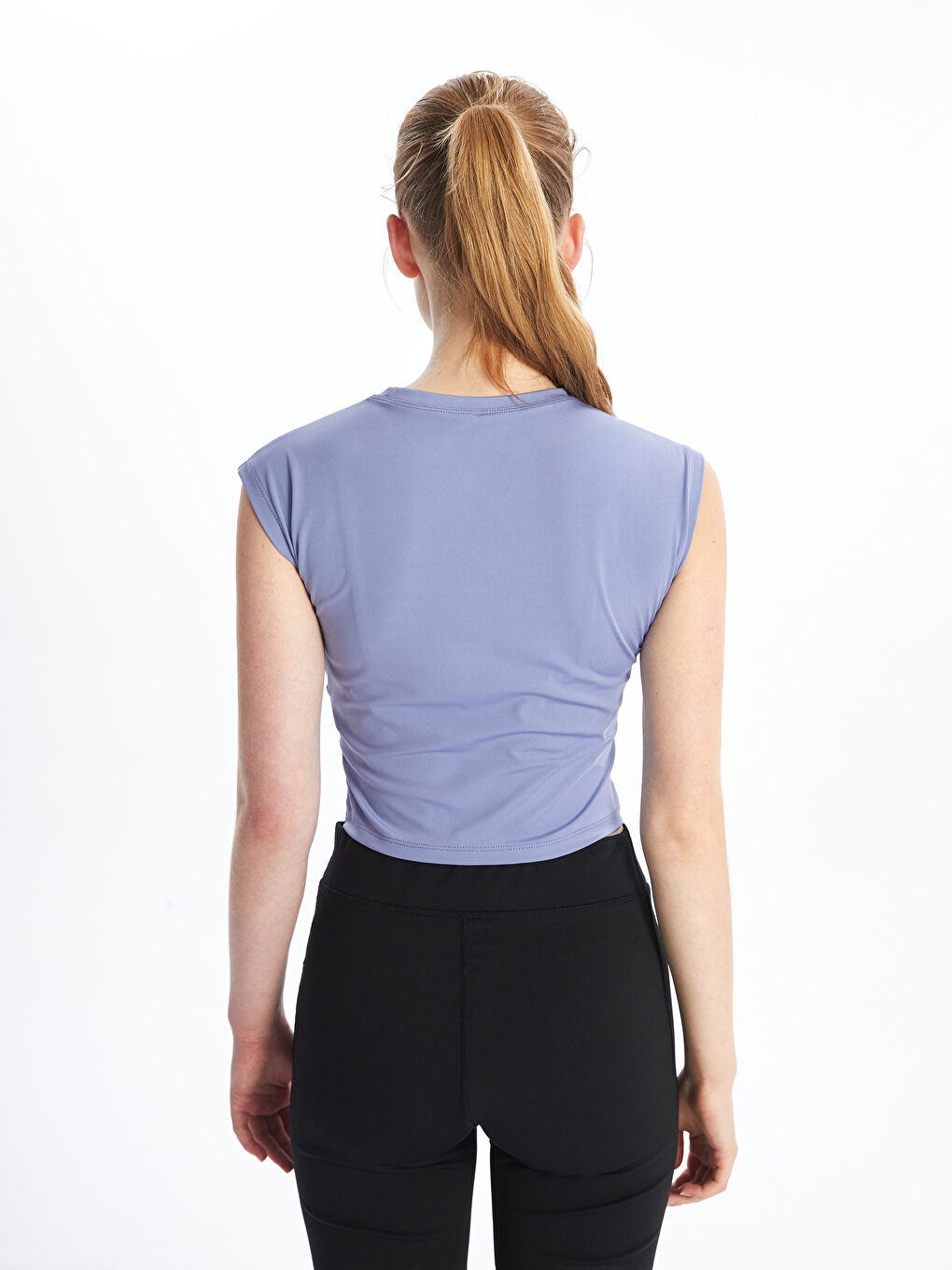 Mor Bisiklet Yaka Büzgülü Kadın Crop-3