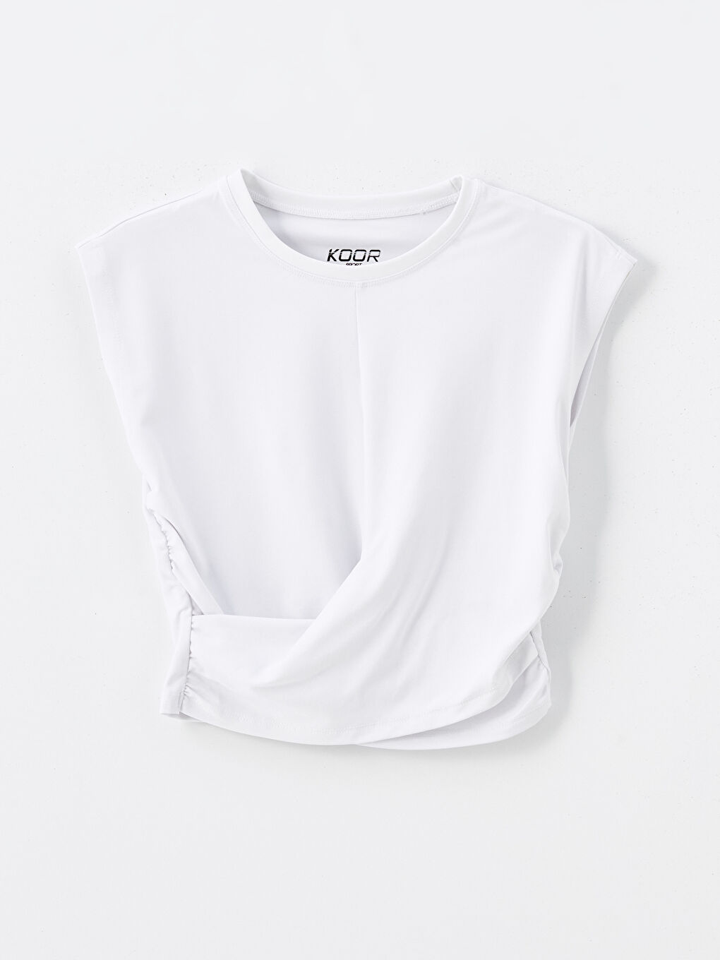 Koor Crop Top za Žene sa Okruglim Izrezom i Naborima -S4O033Z8-J5E