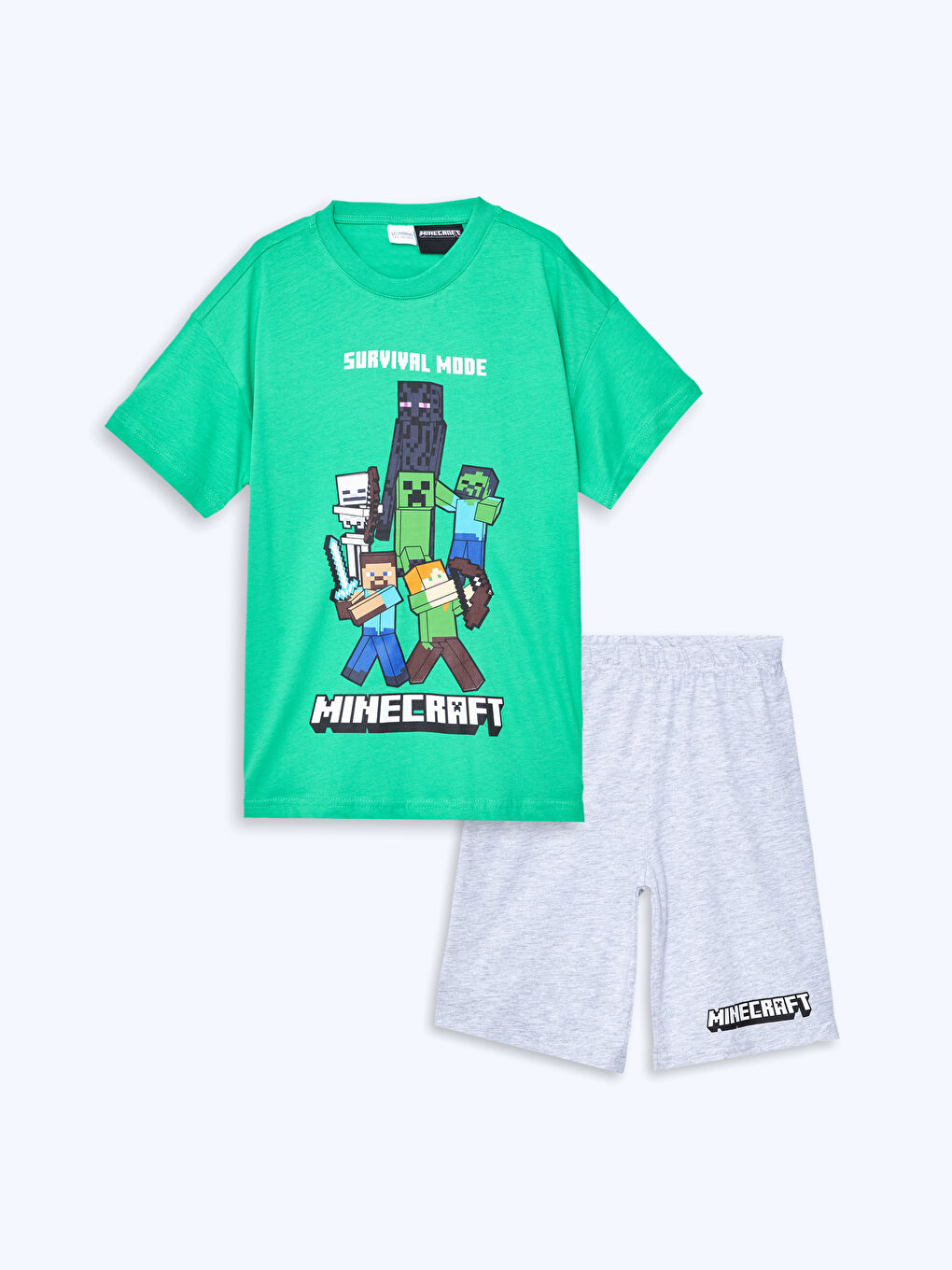 LCW Kids Yeşil Bisiklet Yaka Minecraft Baskılı Erkek Çocuk Şortlu Pijama Takımı