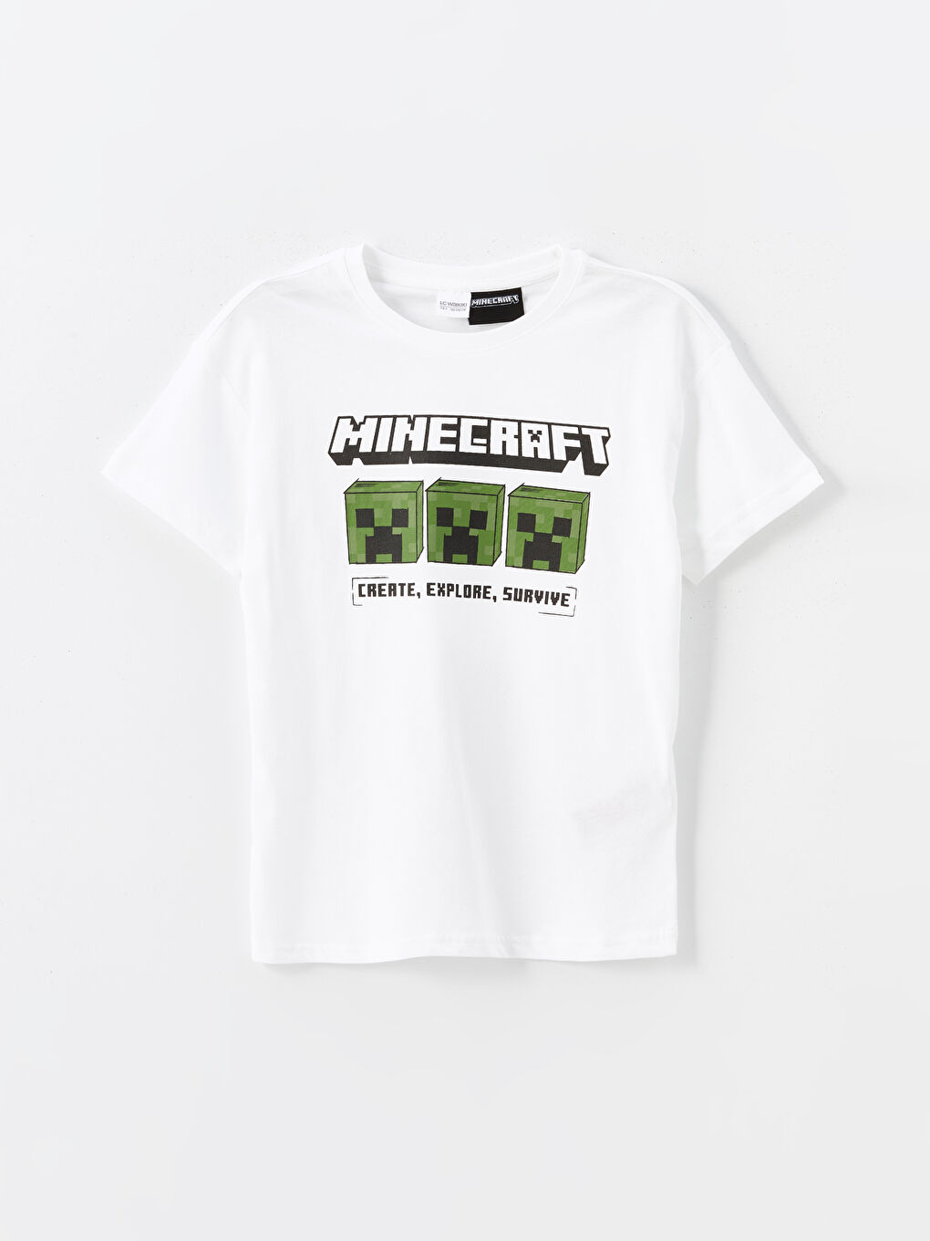 Beyaz Bisiklet Yaka Minecraft Baskılı Erkek Çocuk Pijama Üst