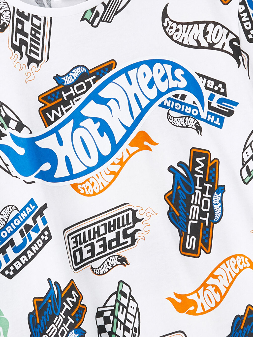 Beyaz Bisiklet Yaka Hot Wheels Baskılı Erkek Çocuk Pijama Üst-1