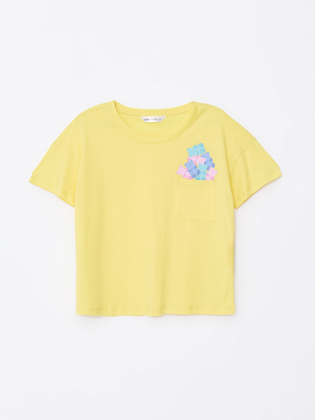 Sarı Bisiklet Yaka Baskılı Kadın Pijama Üstü