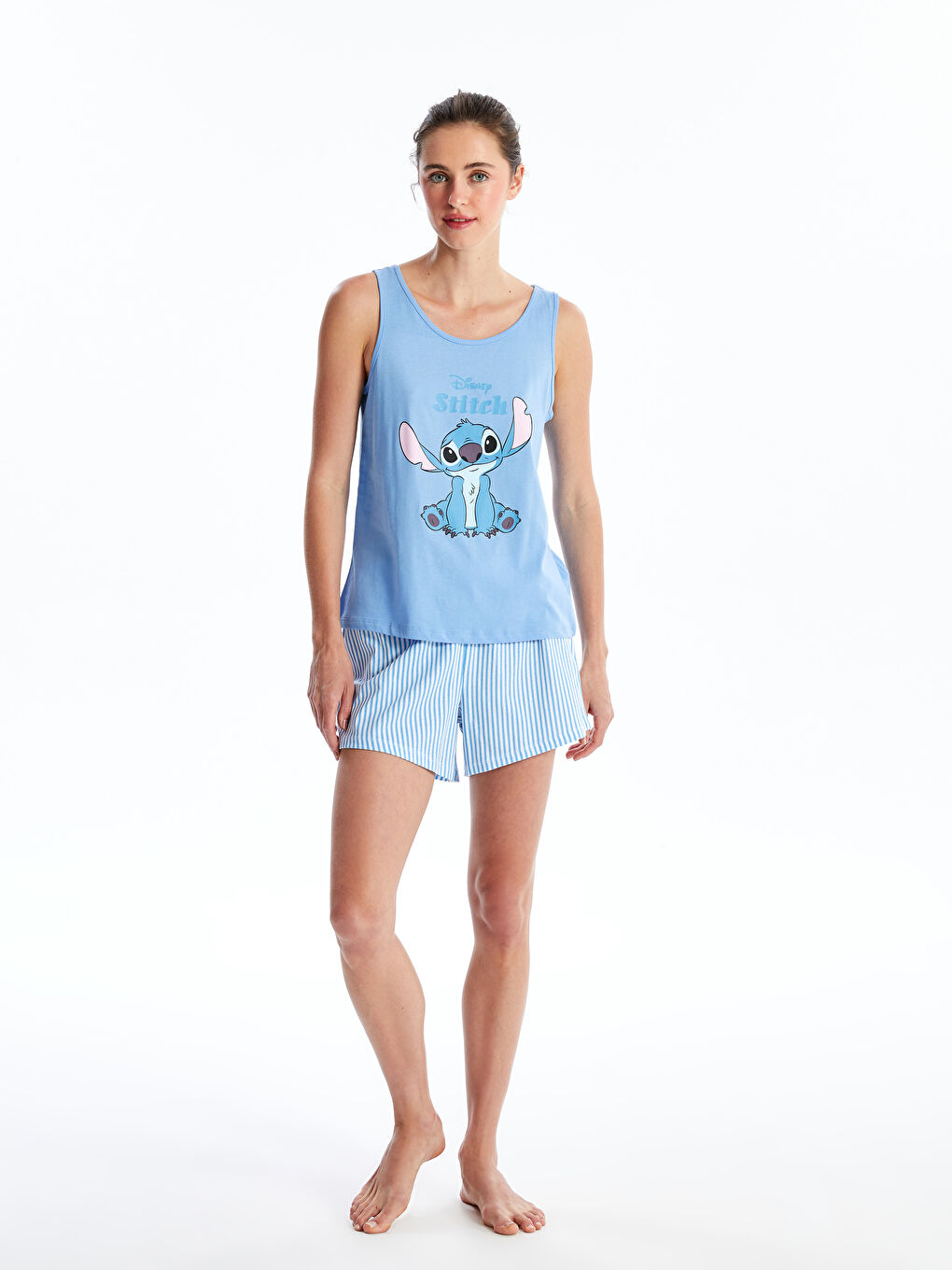 Crew Neck Lilo & Stitch Printed Women's Pajama Set with Shorts -S4O072Z8-LU7