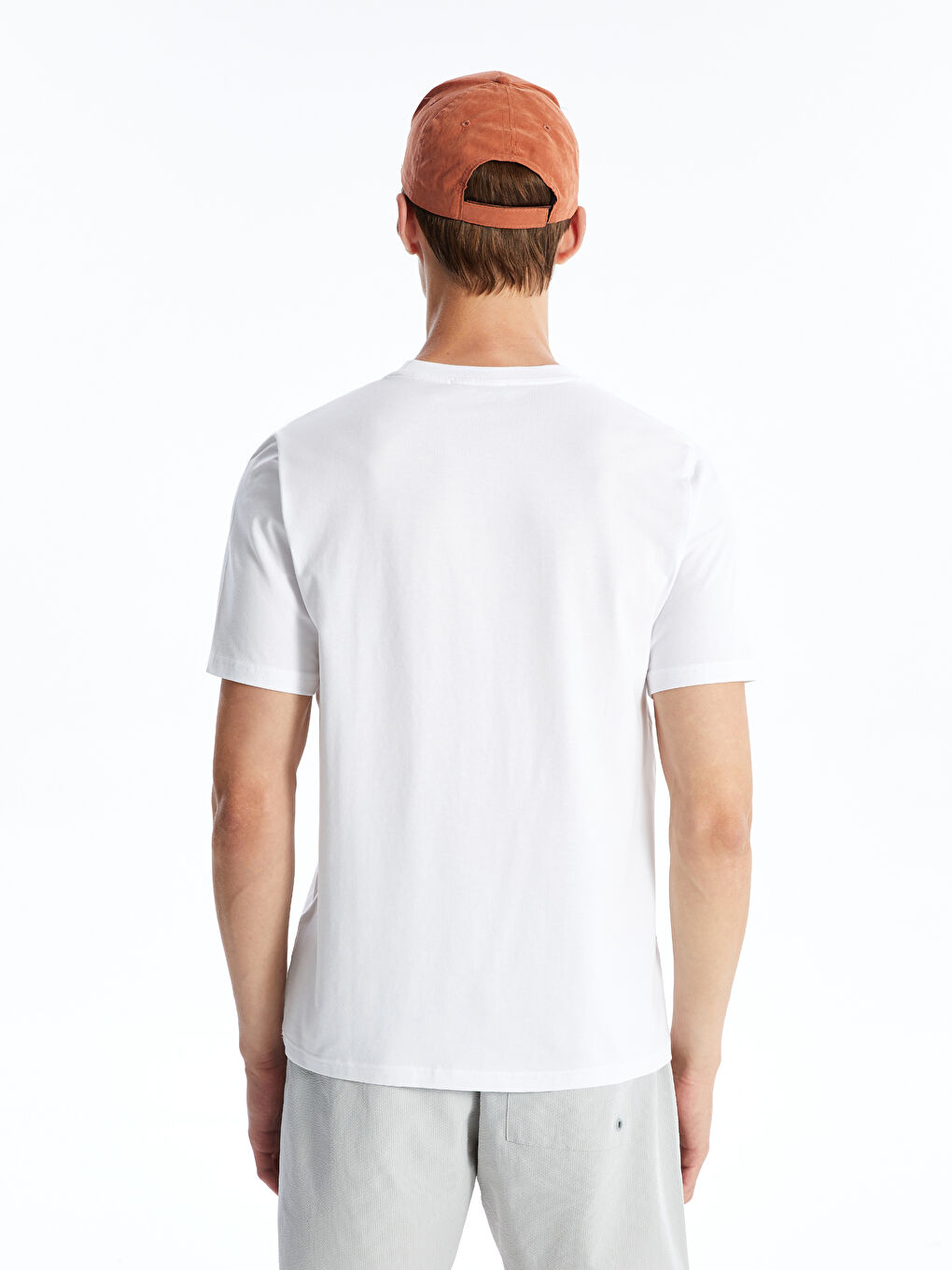 Beyaz Bisiklet Yaka Kısa Kollu Baskılı Penye Erkek Tişört-3
