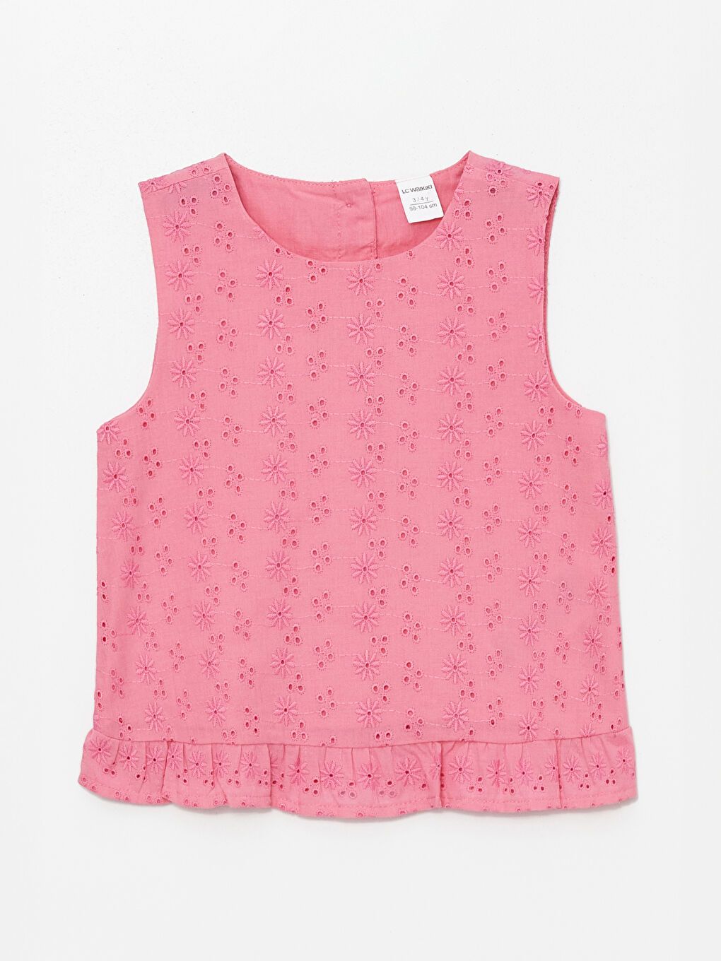 LCW Kids Pembe Bisiklet Yaka Kolsuz Nakışlı Kız Çocuk Bluz