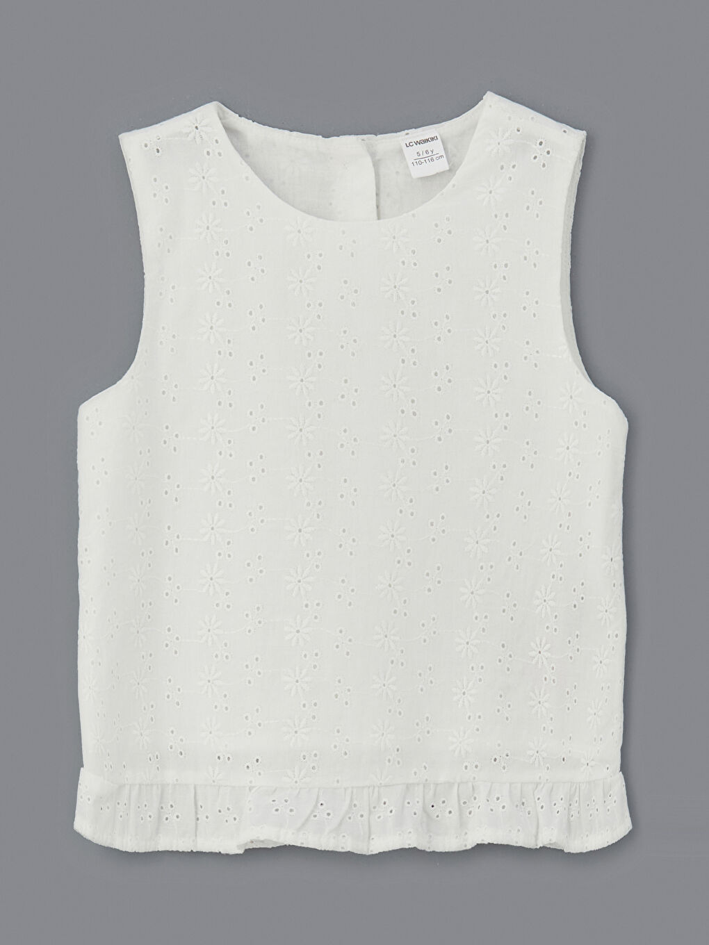 Ekru Bisiklet Yaka Kolsuz Nakışlı Kız Çocuk Bluz