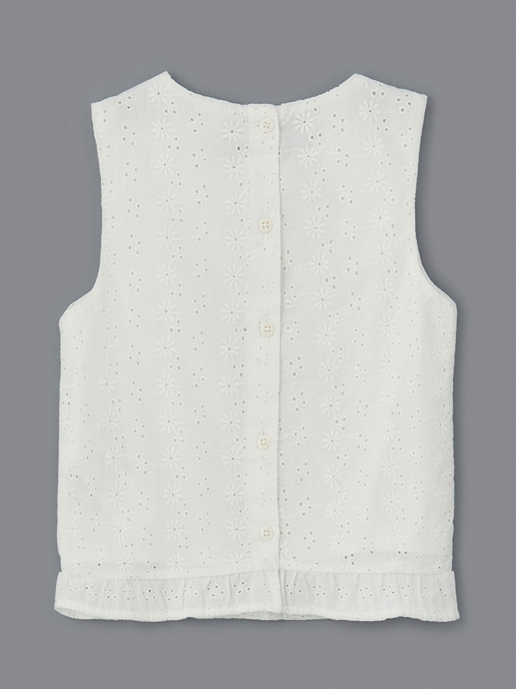 Ekru Bisiklet Yaka Kolsuz Nakışlı Kız Çocuk Bluz-1