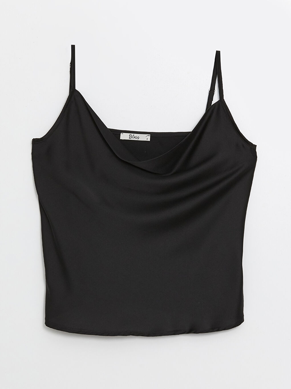 Siyah Dökümlü Yaka Düz Askılı Kadın Bluz-4