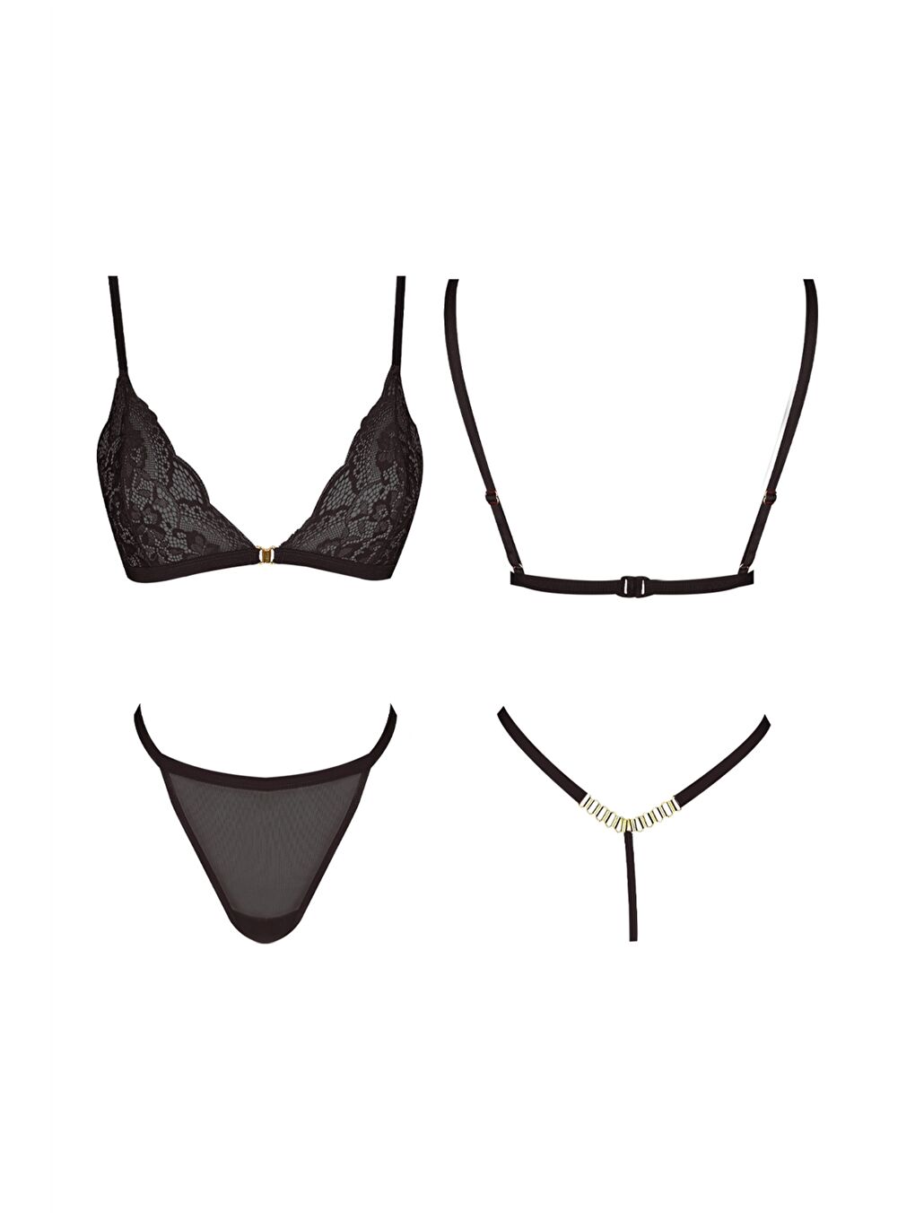 Siyah Dantelli Transparan String Külotlu Kadın Sütyen Takımı