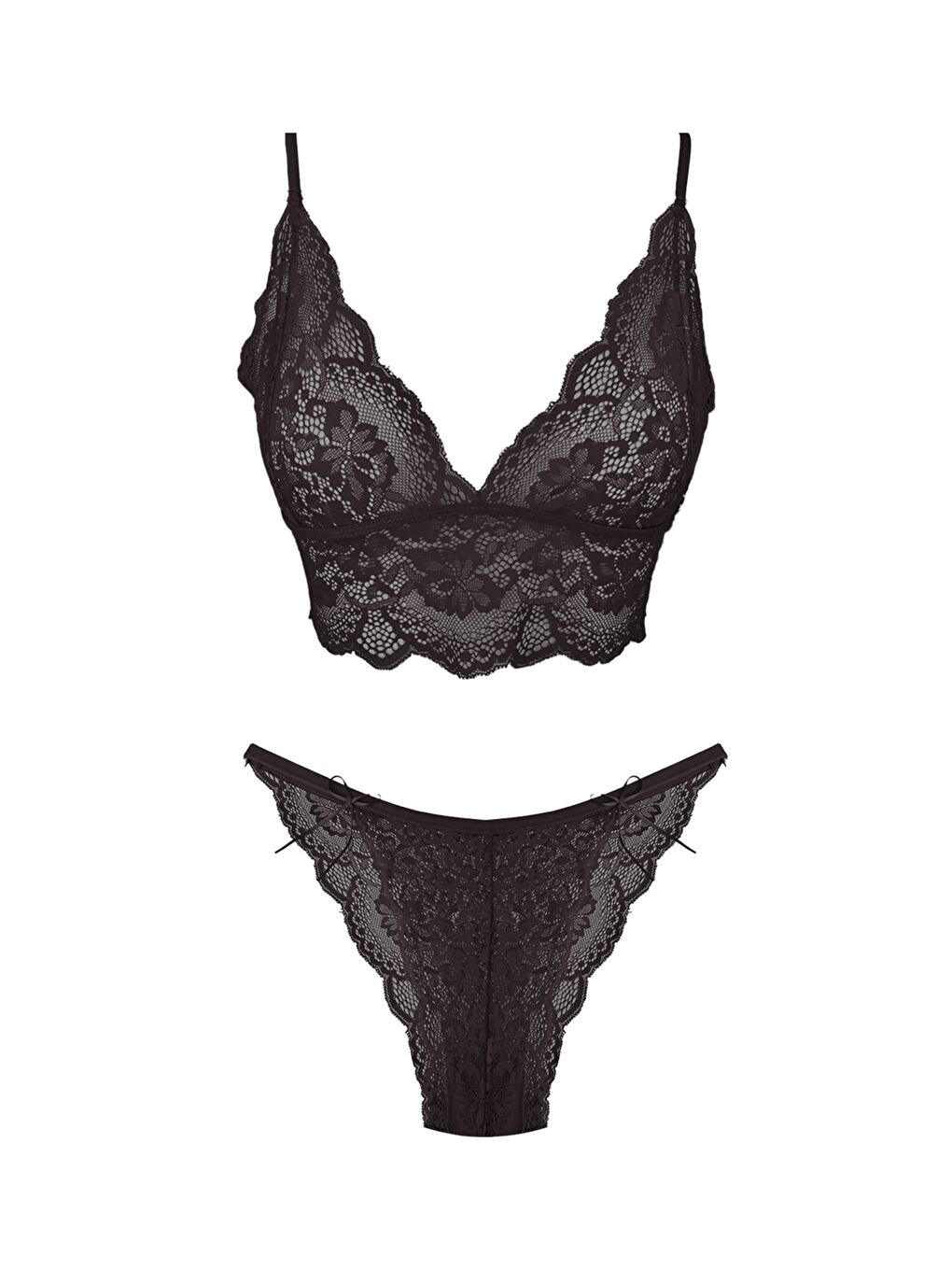 Siyah Dantelli Transparan Balensiz İç Giyim Takım