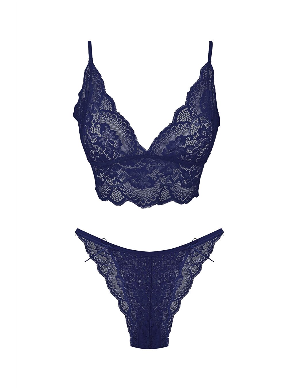 Lacivert Dantelli Transparan Balensiz İç Giyim Takım