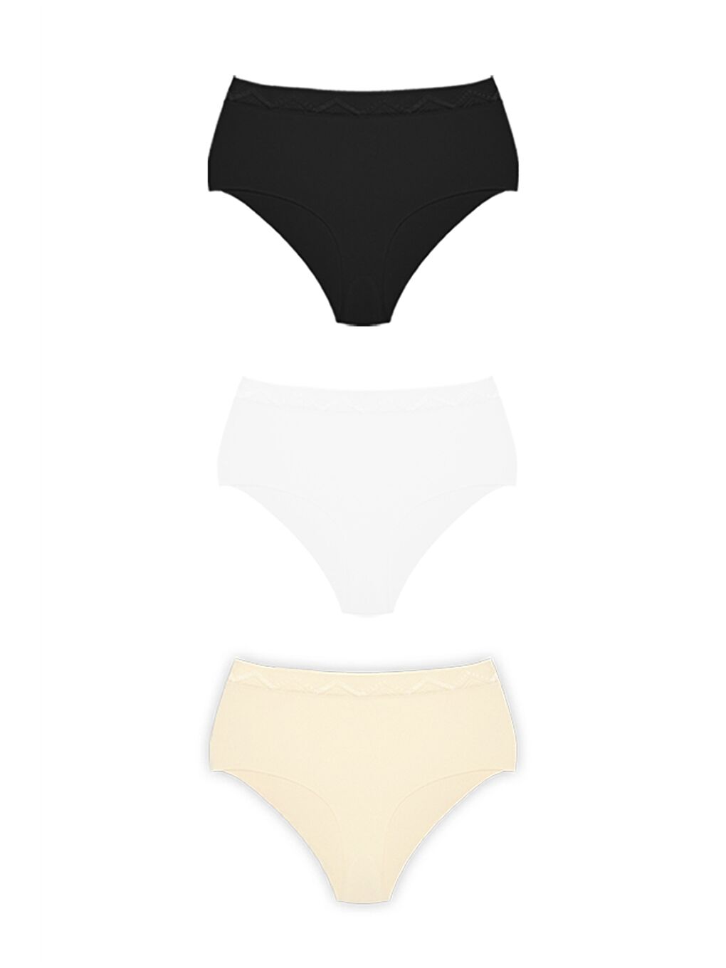 Karışık Basic Yüksek Bel Lazer Kesim Bikini Külot 3'lü