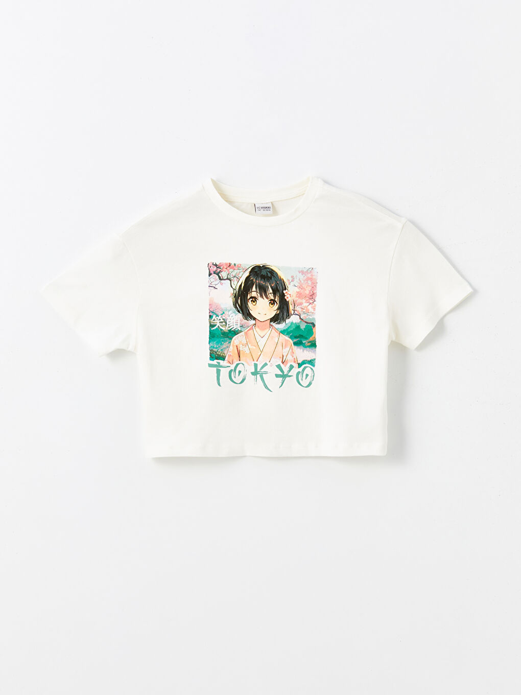 Poncho Crew Neck Printed Short Sleeve Girls' Crop T-Shirt -S4O276Z4-FDU