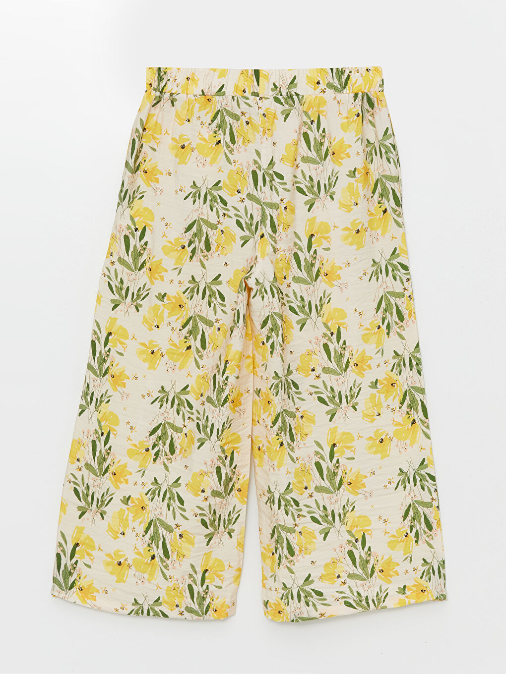 Bej Beli Lastikli Çiçekli Kadın Kapri Pijama Altı-1