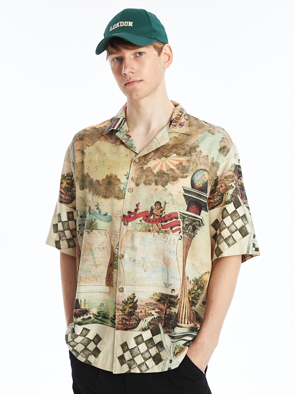 Regular Fit Short Sleeve Patterned Viscose Men's Shirt -S4O293Z8-F9C