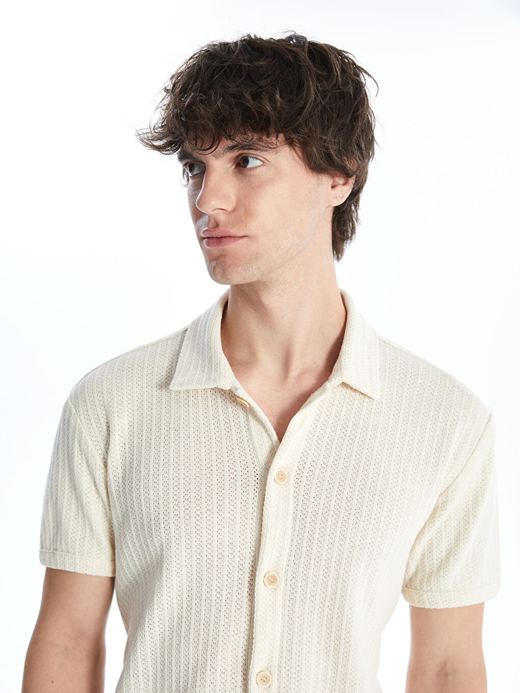 Bej Regular Fit Kısa Kollu Erkek Gömlek-2