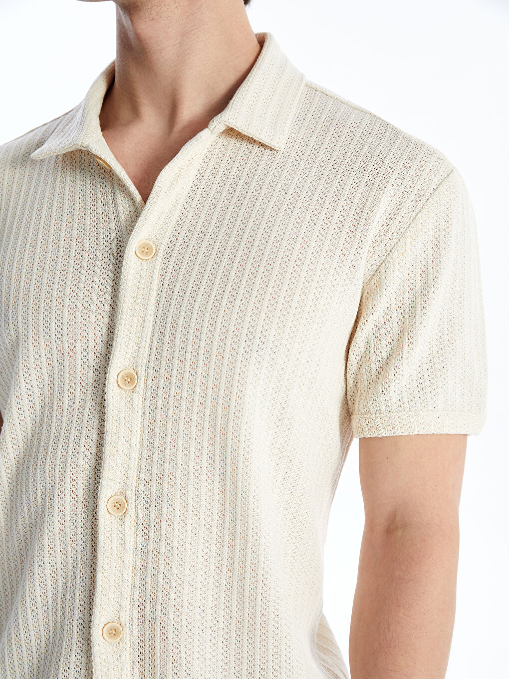 Bej Regular Fit Kısa Kollu Erkek Gömlek-3