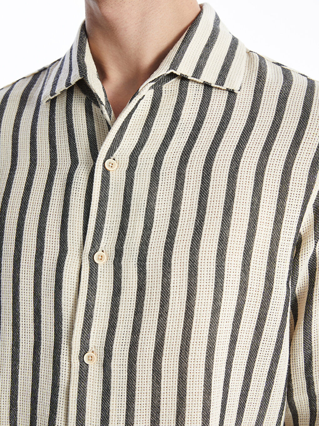 Lacivert Regular Fit Uzun Kollu Çizgili Erkek Gömlek-3