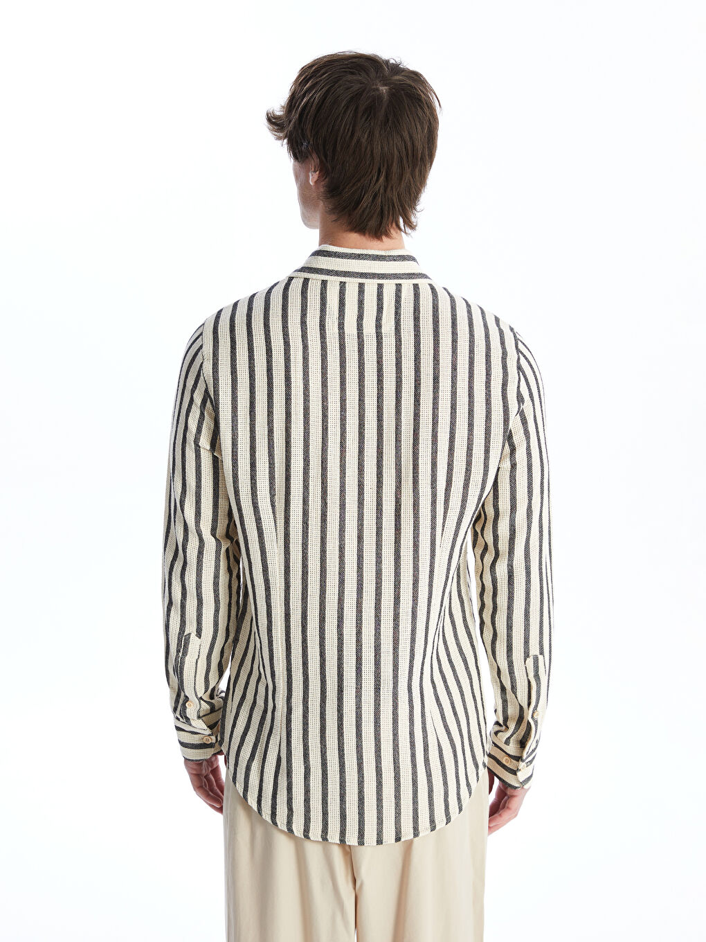 Lacivert Regular Fit Uzun Kollu Çizgili Erkek Gömlek-4