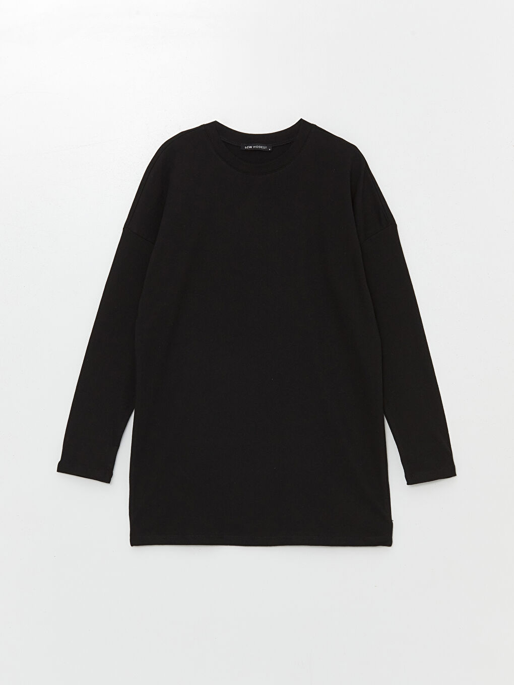 Siyah Kadın Bisiklet Yaka Düz Tunik-4